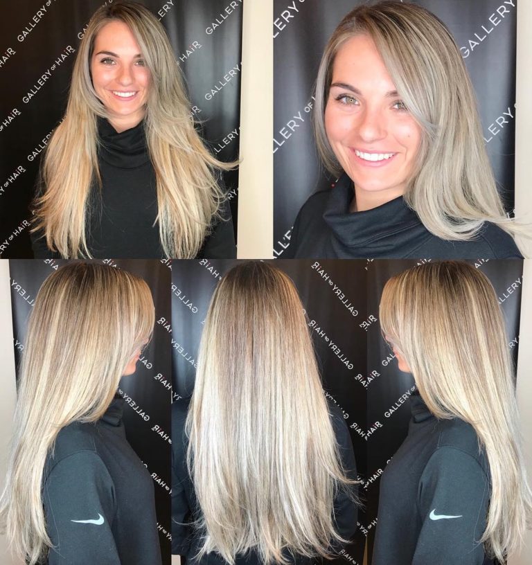 Layered Razor Cut Blowout With Long Side Swept Bangs And Blonde Color