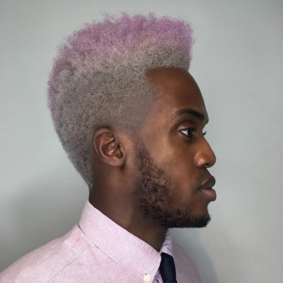 Afro High Top Fade with Silver to Pink Ombre Hair Color