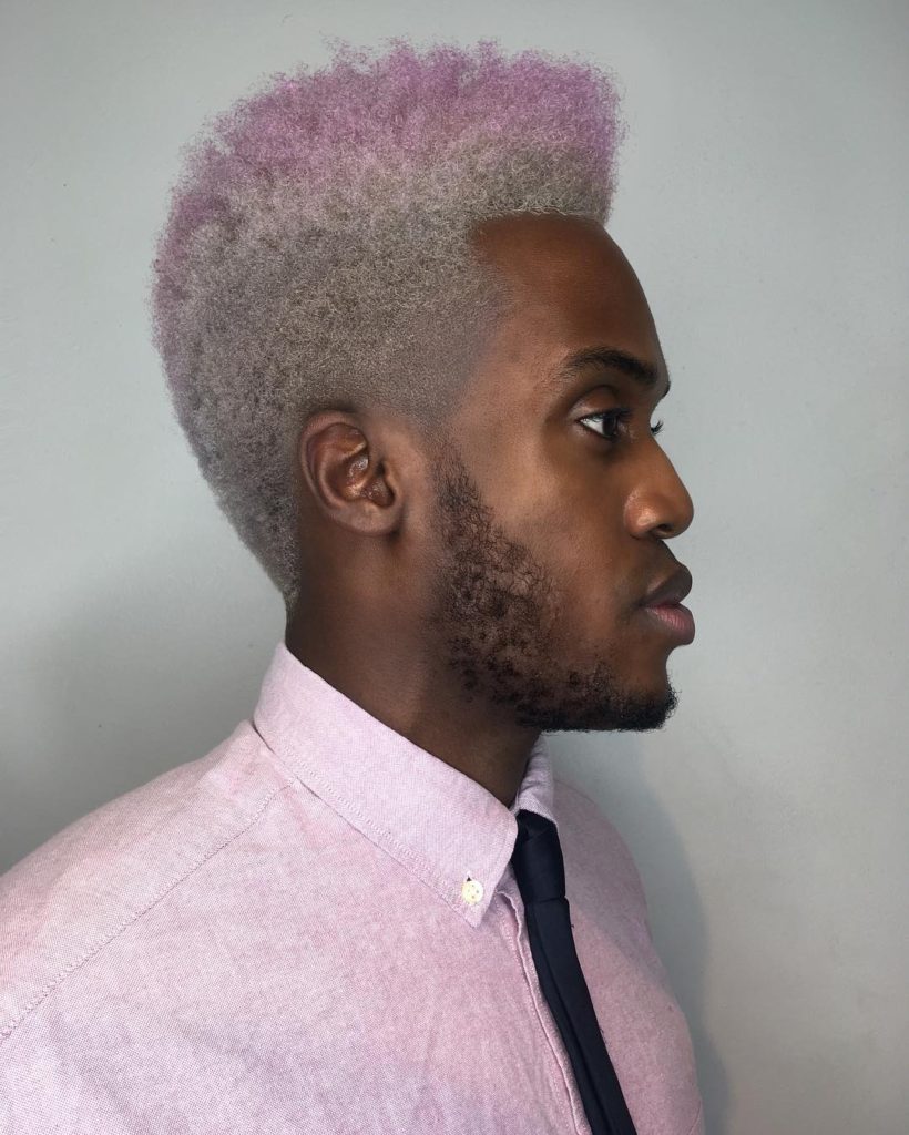 Afro High Top Fade with Silver to Pink Ombre Hair Color Fall Hairstyle