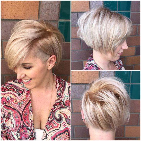 Asymmetric Side Swept Bob with Undercut and Soft Blonde Color Short Hairstyle