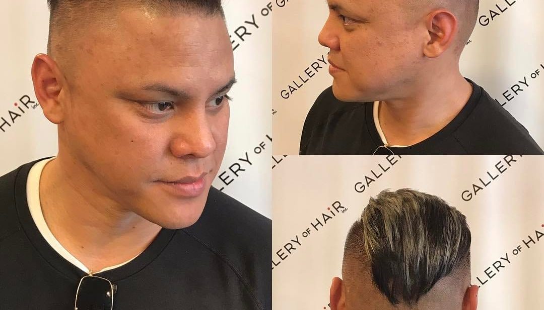 Back Combed Skin Fade Undercut on Dark Hair with Blonde Balayage