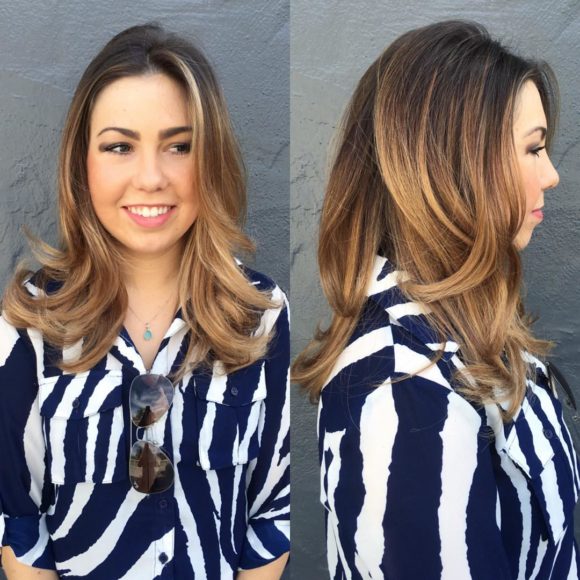 Beautiful Layered Blowout with Body and Volume and Brunette Ombre Color