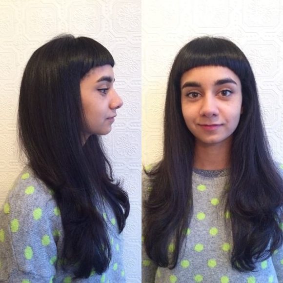 Black Long Layered Fringe Cut with Micro Bangs