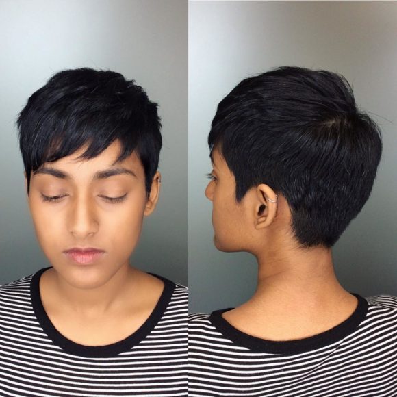 Black Textured Crop with Choppy Bangs