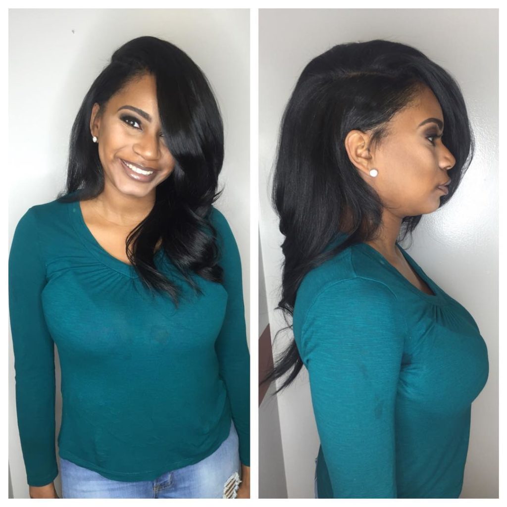 Black Voluminous Layered Cut with Exaggerated Part Long Hairstyle