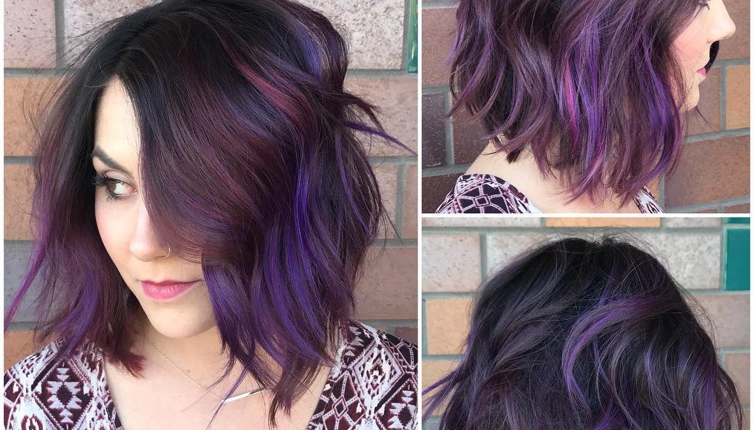 Black Wavy Textured Bob with Purple and Burgundy Highlights - The Latest  Hairstyles for Men and Women (2020) - Hairstyleology