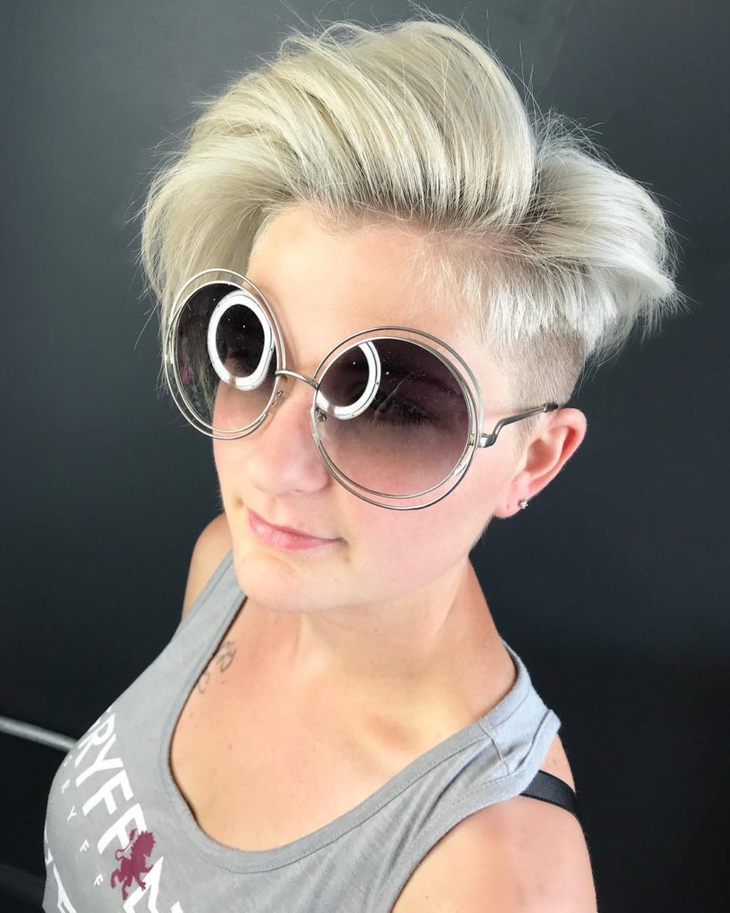 Blonde Asymmetric Undercut Pixie with Side Swept Blowout Texture and Tapered Fade Short Summer Hairstyle