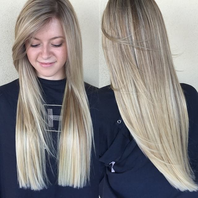 Blonde Blunt Cut with Long Side Swept Front Layers and Babylights - The  Latest Hairstyles for Men and Women (2020) - Hairstyleology