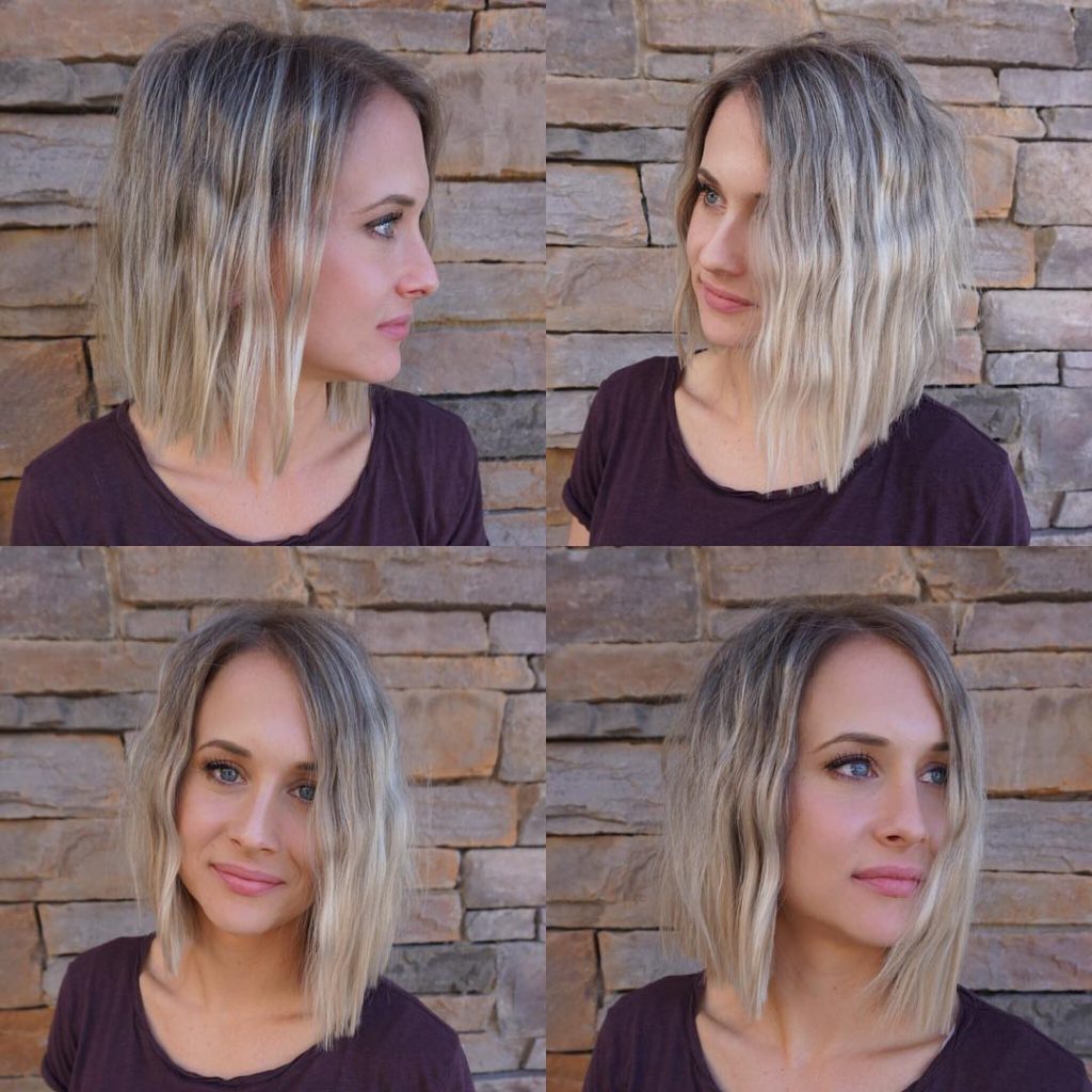 Blonde Lob with Soft Undone Waves and Blunt Lines Medium Length Hairstyle