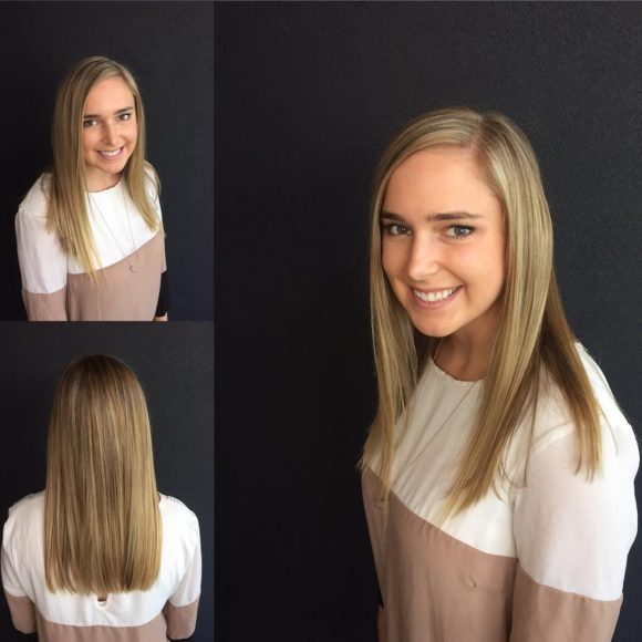Blonde Long Blunt Cut with Textured Ends and Baby Lights Long Hairstyle