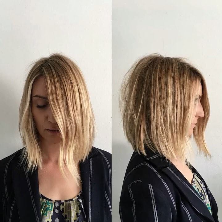 Blonde Messy Textured Bob with Invisible Layers Medium Length Hairstyle