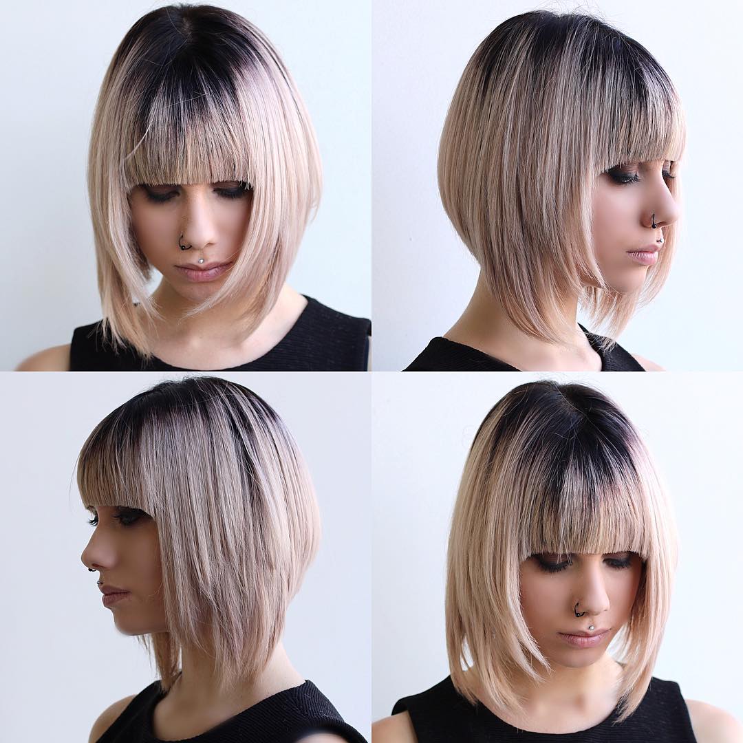 Short Angled Bob with Front Layers and Side Swept Bangs - The Latest  Hairstyles for Men and Women (2020) - Hairstyleology