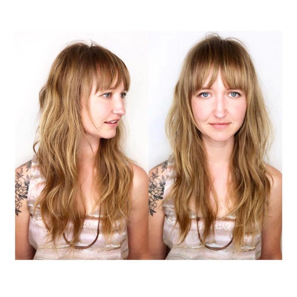 Blonde Shag Cut with Undone Soft Wavy Texture and Fringe Bangs Long Hairstyle