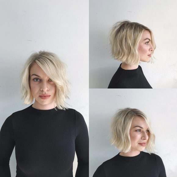 Blonde Soft Blend Bob with Side Part and Undone Wavy Texture Medium Length Hairstyle