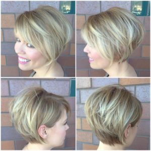 Blonde Stacked Bob With Side Swept Bangs And Highlights - The Latest 