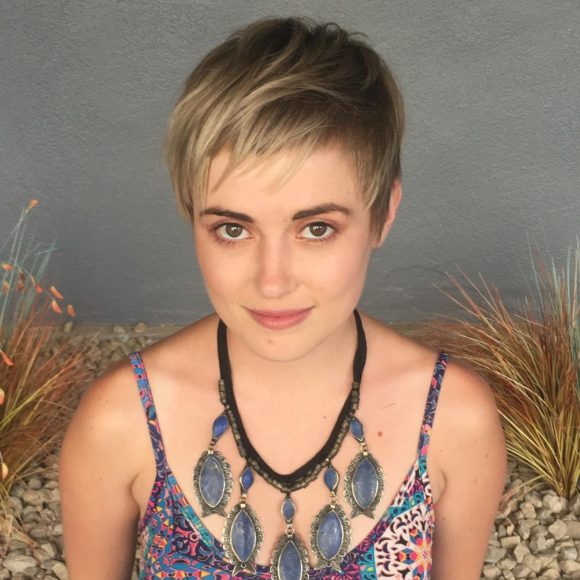Blonde Textured Pixie Crop with Fringe and Bangs Short Hairstyle