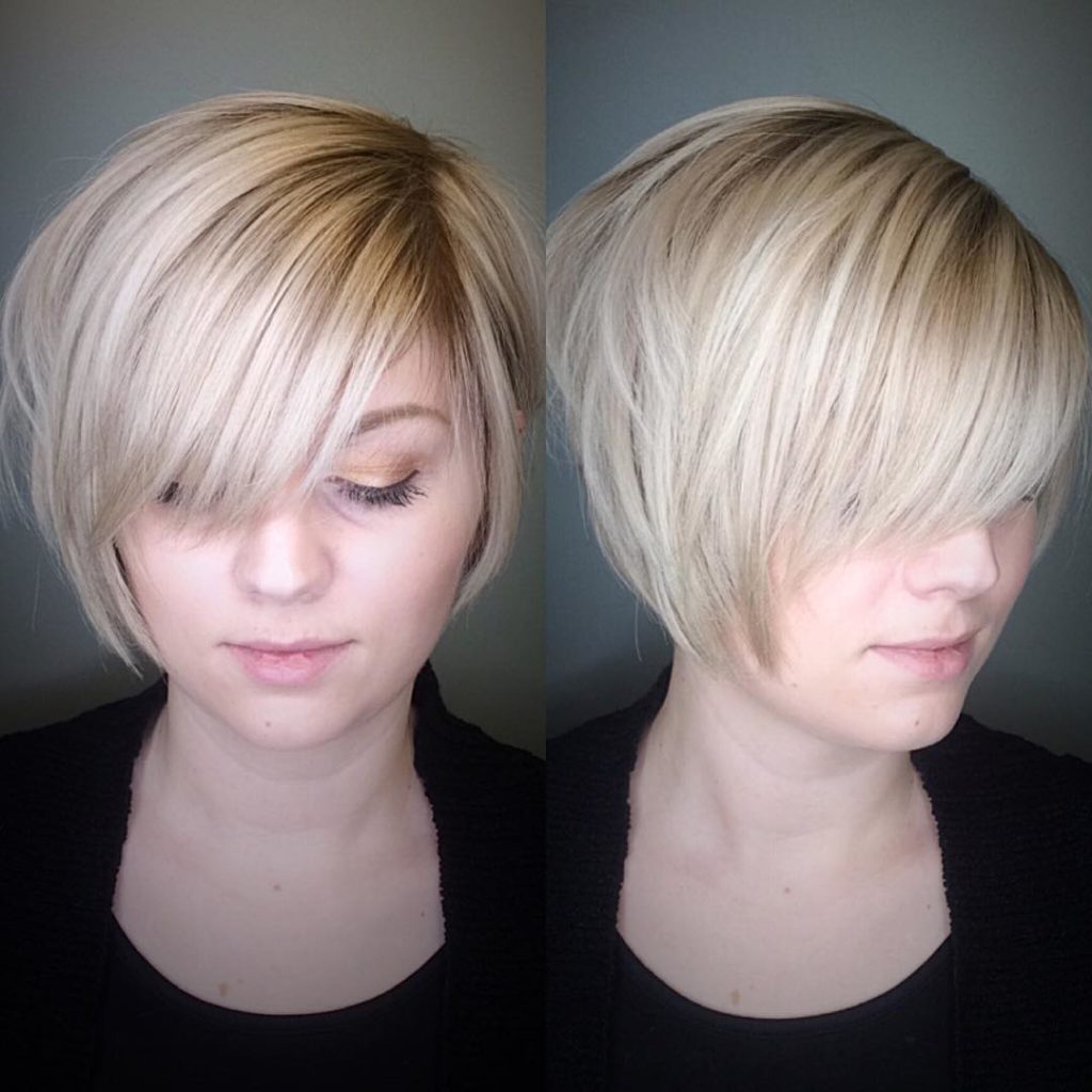 Blonde Stacked Bob With Side Swept Bangs And Highlights The Latest Hairstyles For Men And 0837