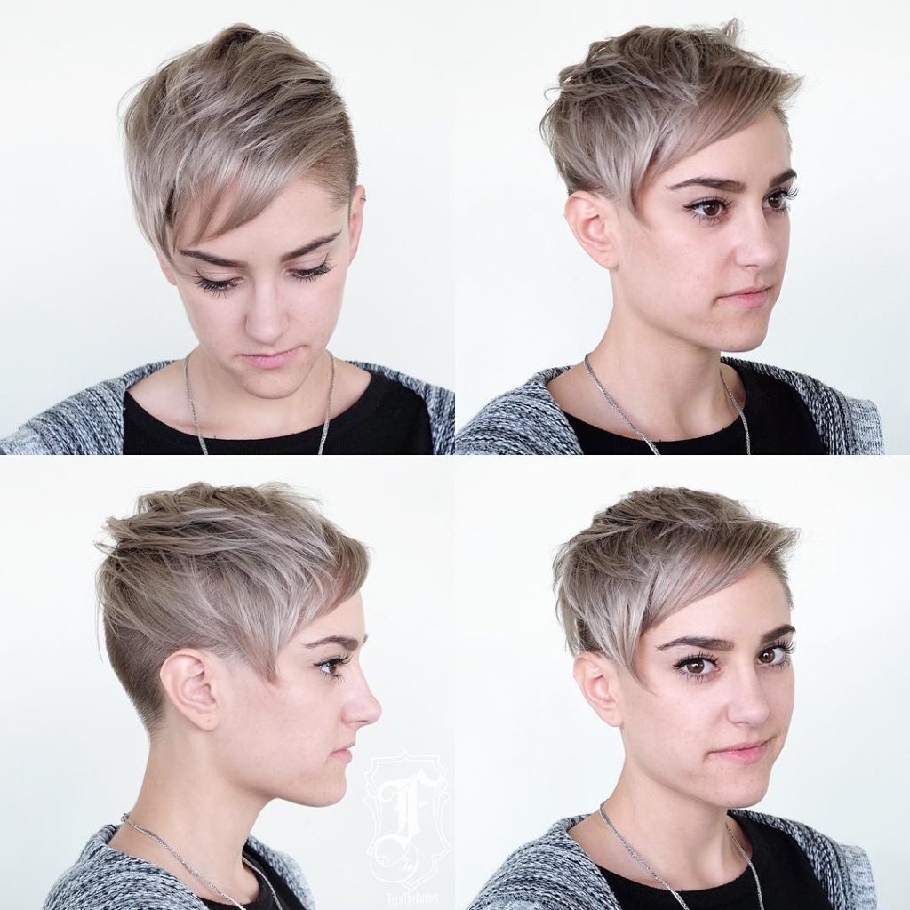 Blonde Undercut Pixie with Messy Texture and Side Swept Bangs Short Hairstyle