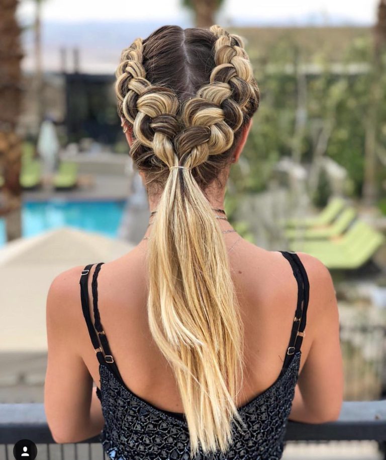 Bohemian Double Dutch Braided Ponytail with Blonde Balayage Hair Color ...