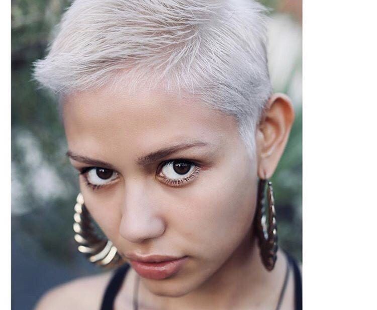Boho Chic Textured Pixie with Tapered Sides and Platinum Silver Hair Color Short Summer Hairstyle