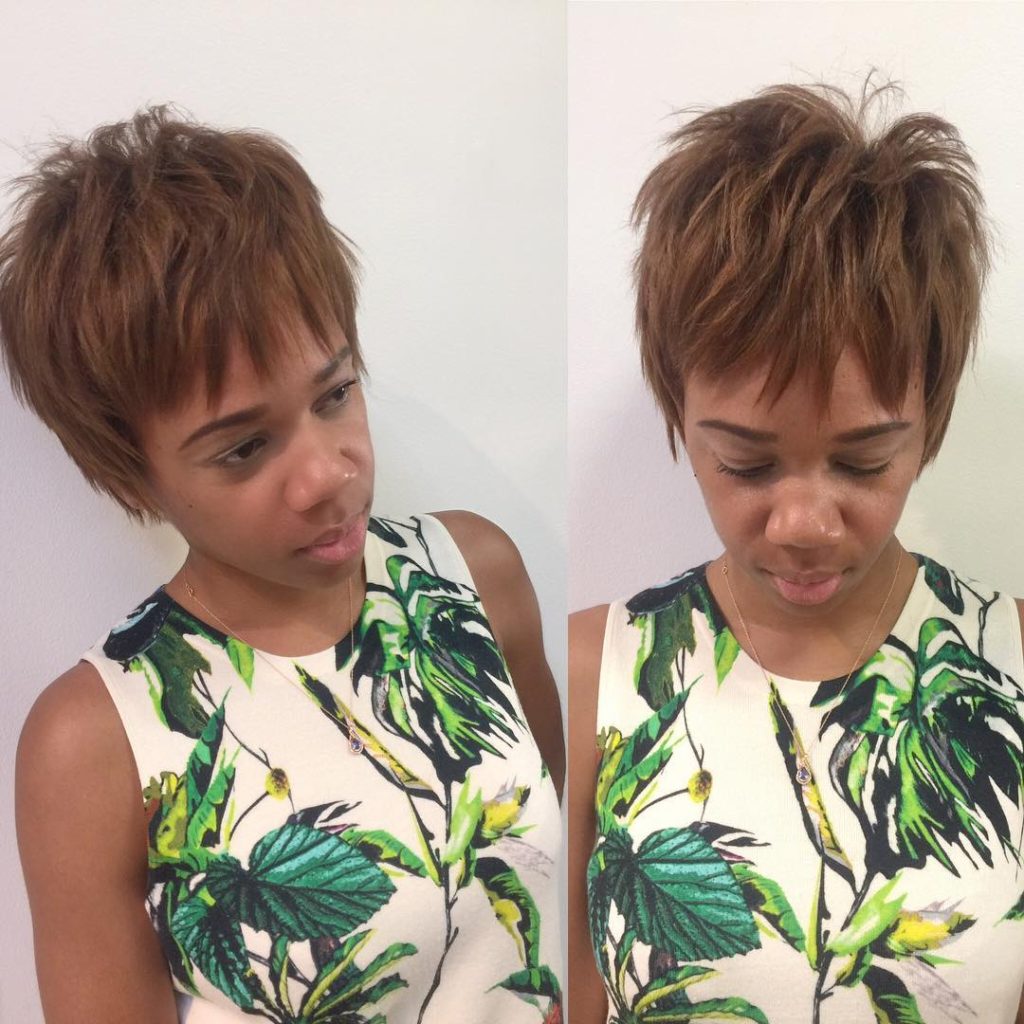 Bronze Choppy Textured Pixie Short Hairstyle