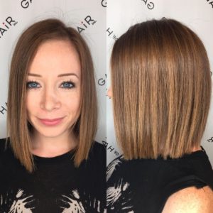 Blunt Bronze Shoulder Length Bob with Textured Ends and Side Part Medium Length Hairstyle