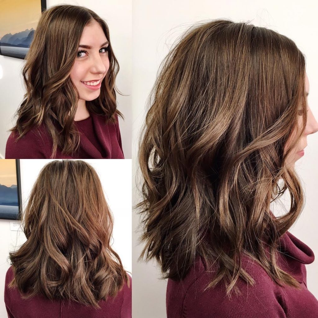 Brown Soft Layered Lob with Waves and Center Part - The ...