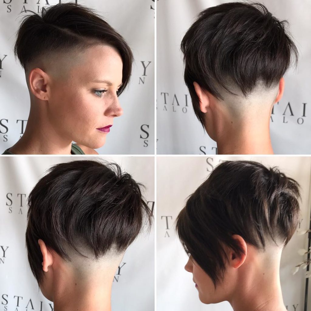 Brunette Choppy Asymmetrical Undercut Pixie Short Hairstyle