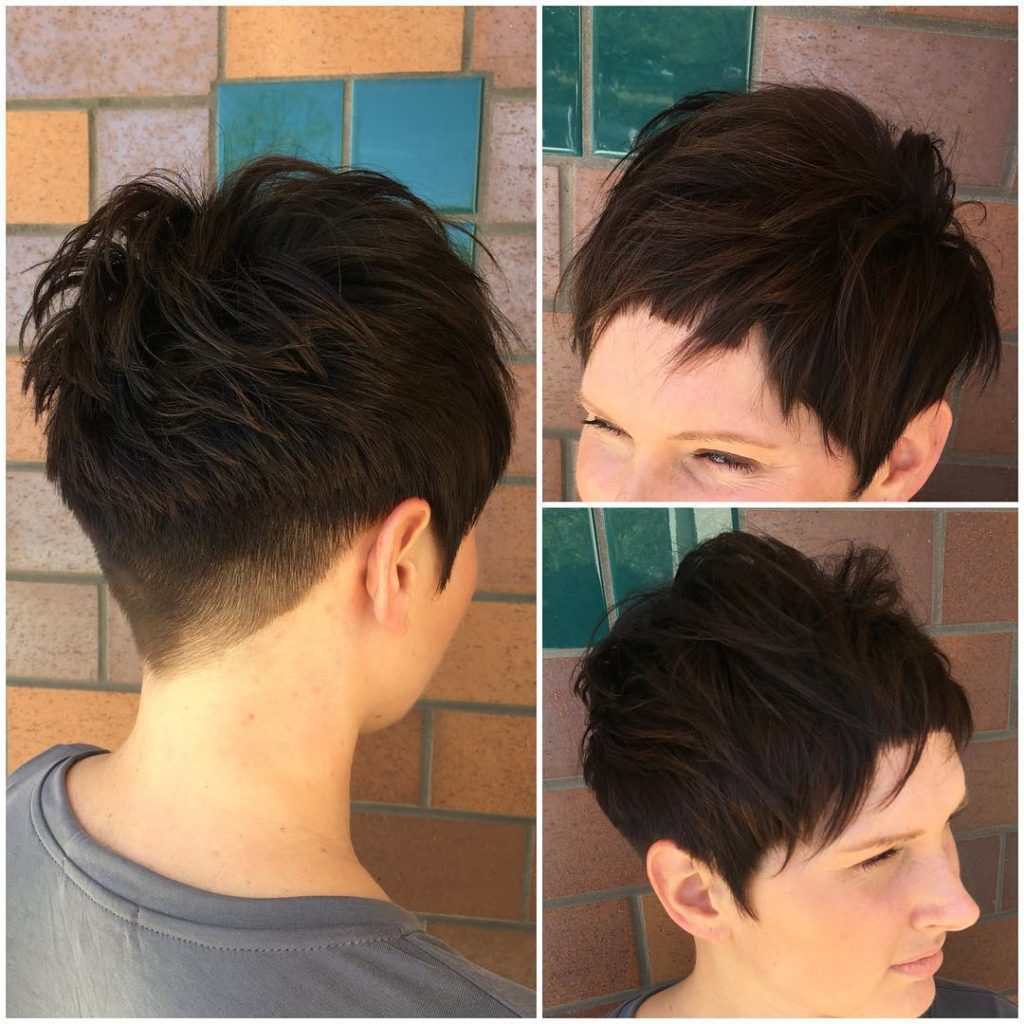 Brunette Pixie with Blunt Edges and Textured Top Fringe Short Hairstyle