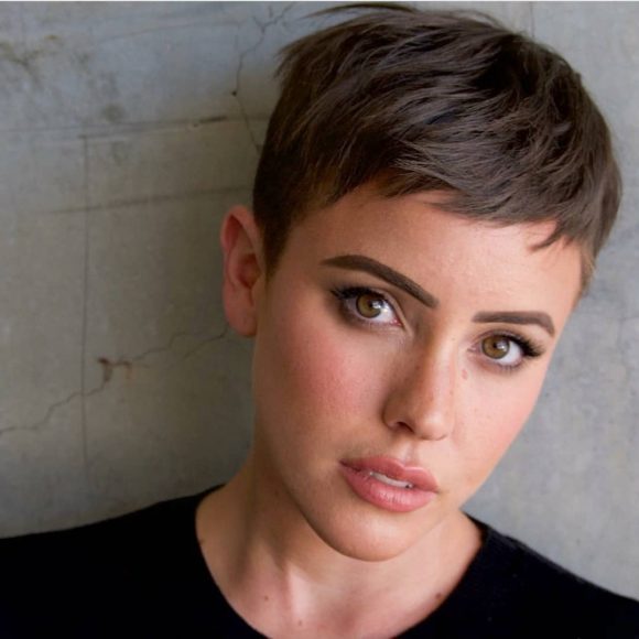 Brunette Pixie with Messy Beach Texture and Taper Short Summer Hairstyle