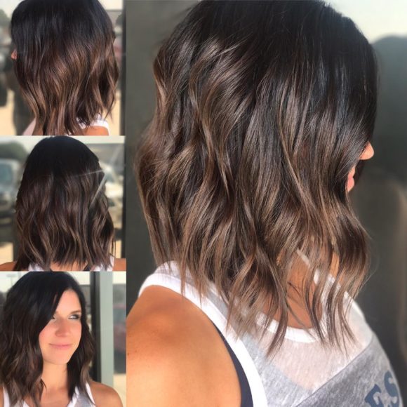 Brunette Wavy Textured Bob with Soft Highlights