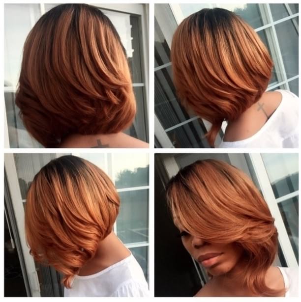 Chic Asymmetrical Blowout Bob with Copper Ombre Color Medium Length Hairstyles