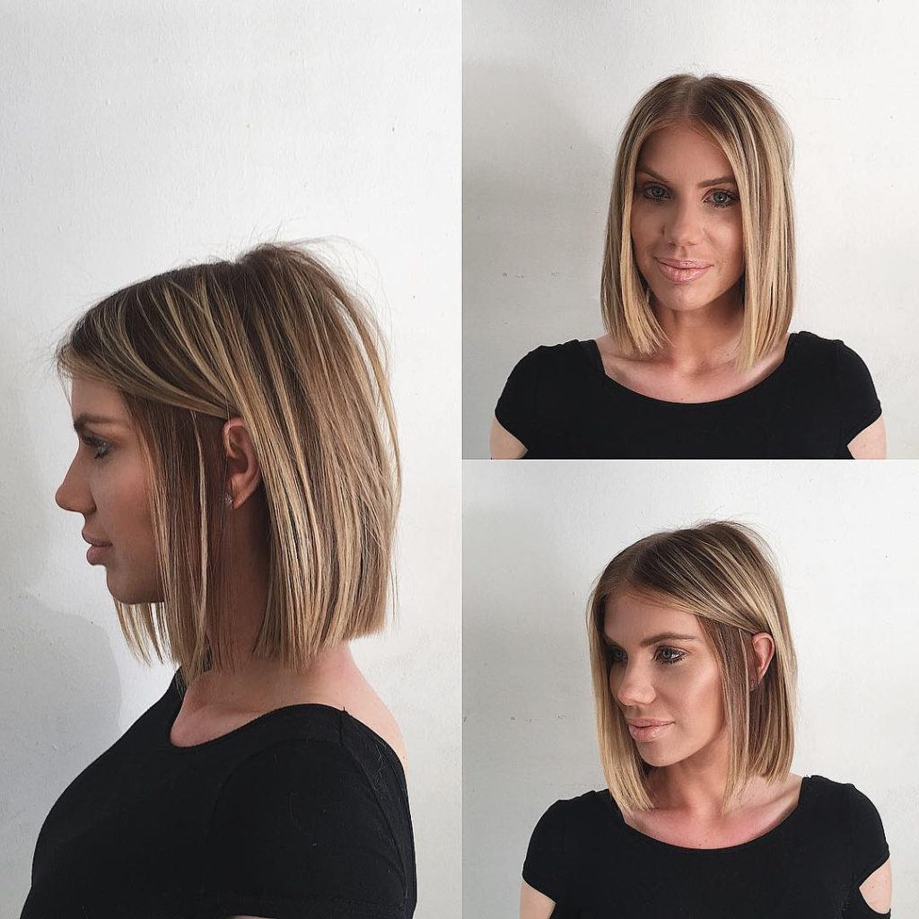 Chic Blunt Blonde Bob with Highlights Medium Length Hairstyle