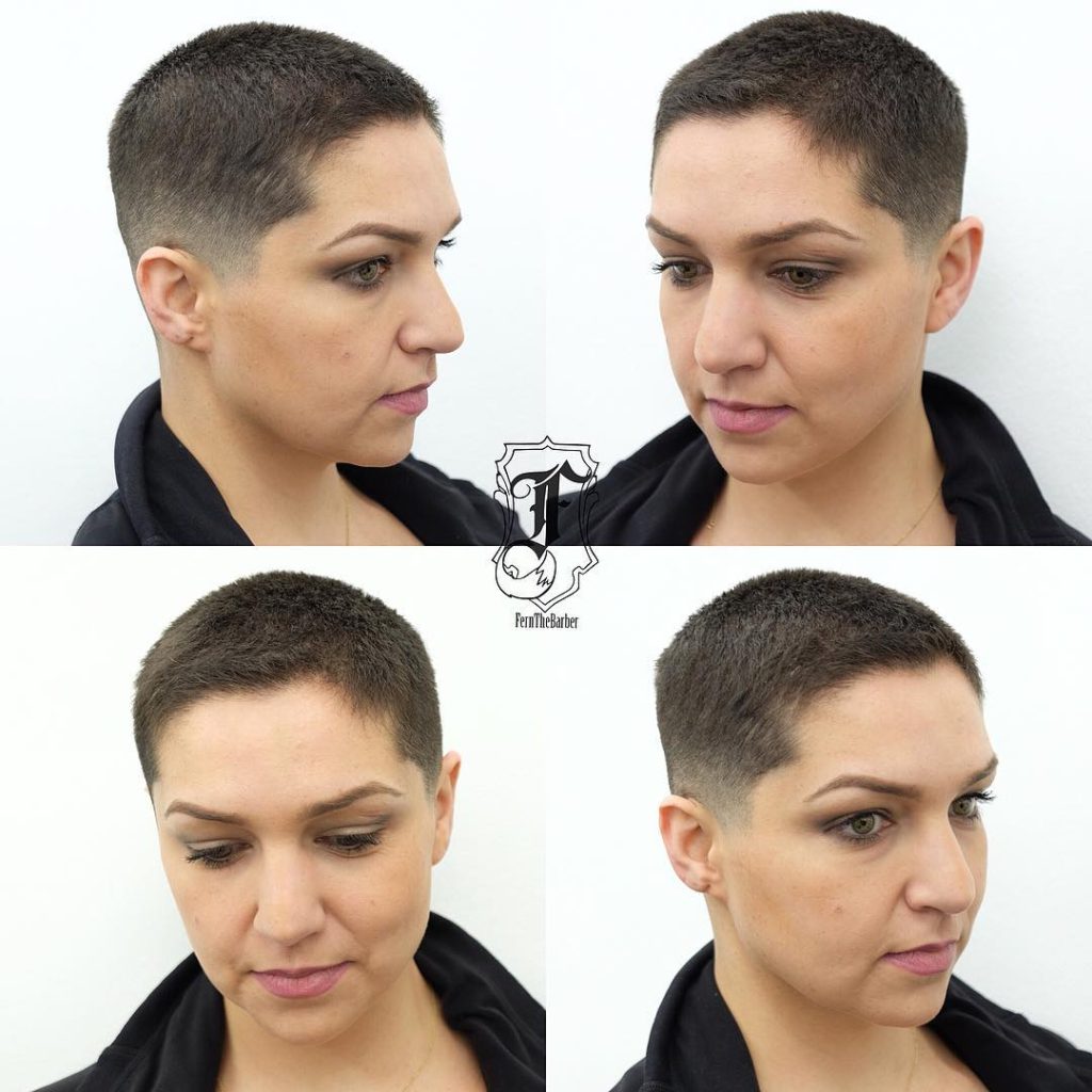 Chic Brunette Buzz Cut with Fade Short Hairstyle