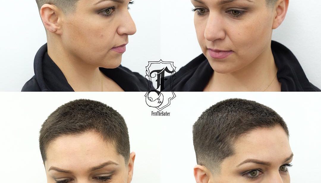 Chic Brunette Buzz Cut with Fade Short Hairstyle