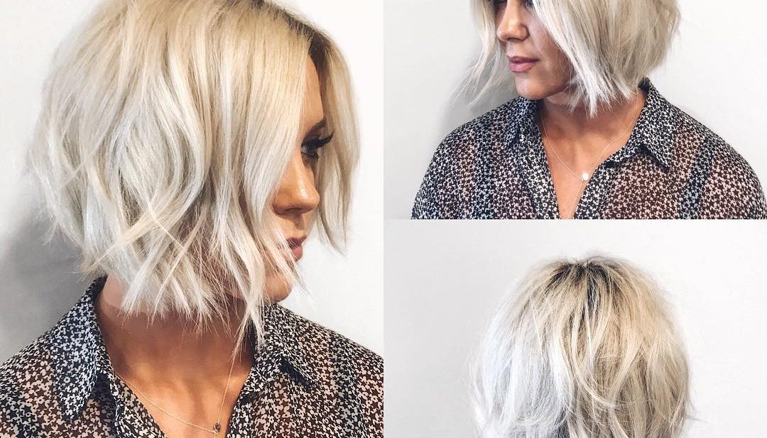 Choppy Platinum Bob with Undone Texture and Shadow Roots Short Hairstyle