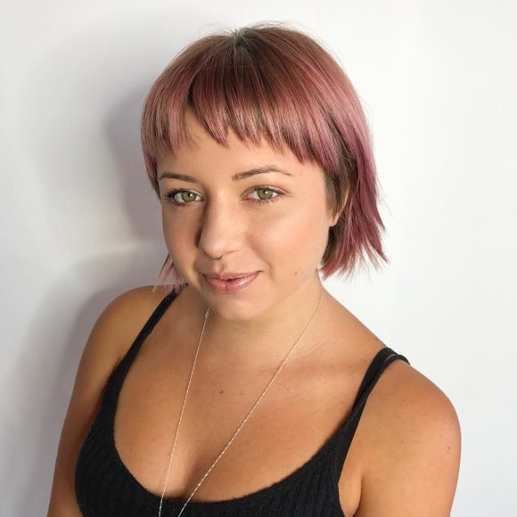 Choppy Rose Gold Bob with Choppy Baby Bangs