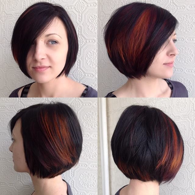 Classic Bob On Dark Hair With Bright Fiery Peekaboo Highlights The Latest Hairstyles For Men And Women 2020 Hairstyleology