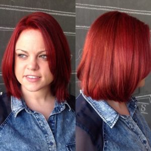 Classic Bob with Front Layers and Vivid Red Color Medium Length Hairstyle