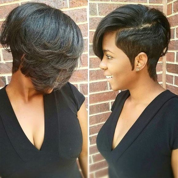 Combover Pixie with Wispy Ends on Dark Hair with Lightened Tips Short Hairstyle