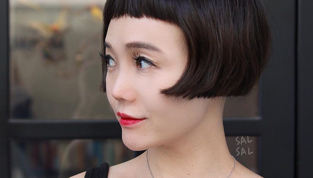 Contoured Retro Bob with Micro Bangs and Blunt Lines with Textured Ends Short Hairstyle