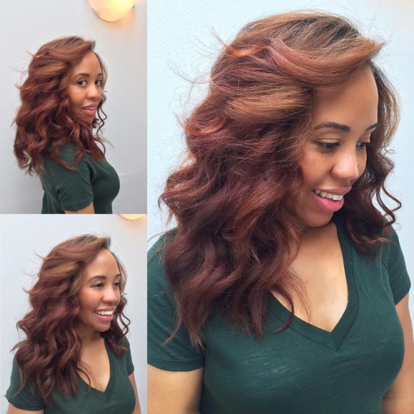 Copper Red Ombre Layered Hair with Big Soft Waves Long Hairstyle