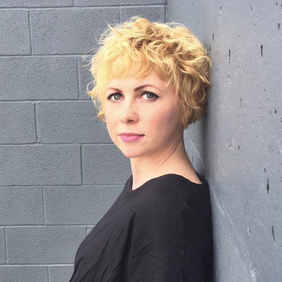 Cropped Blonde Bob with Curly Textured Fringe and Bangs