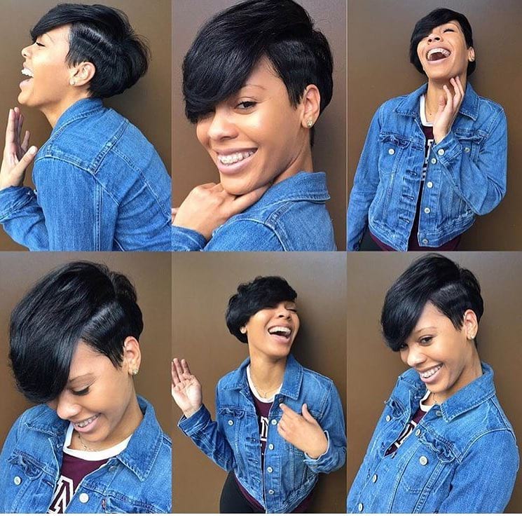 Cute Black Undercut Pixie with Side Swept Bangs Short Hairstyle