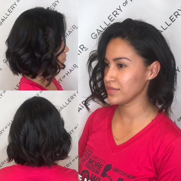 Dark Brunette Wavy Blunt Bob