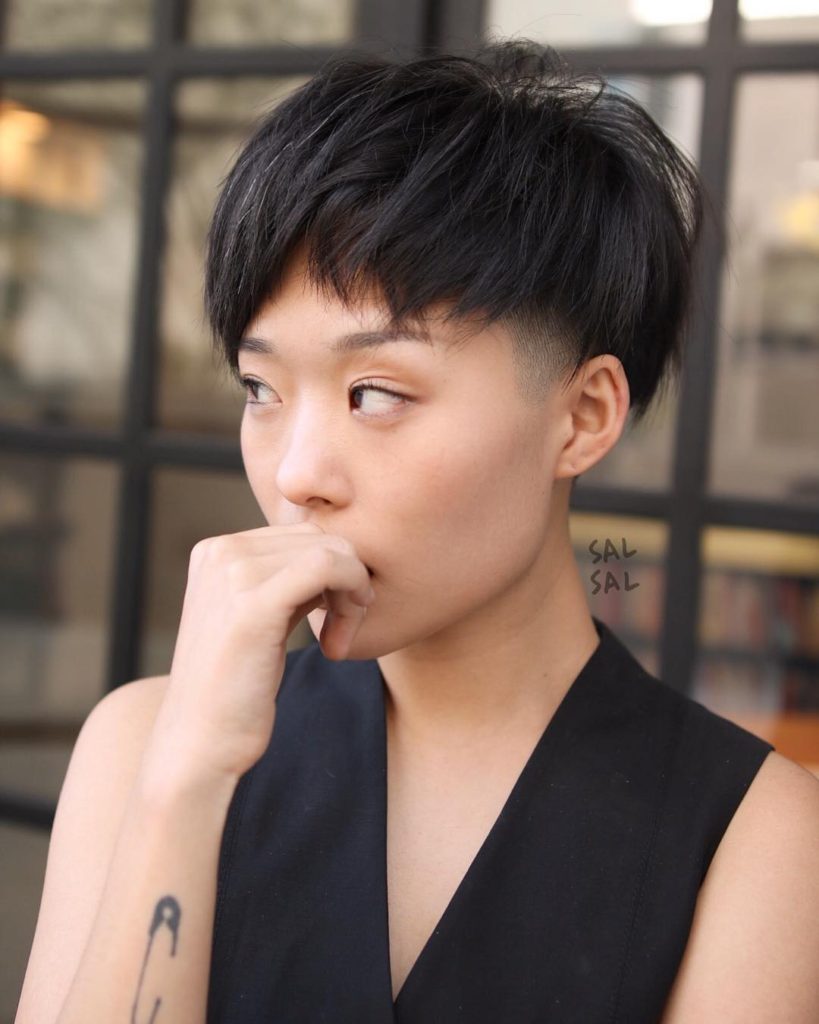 Dark Edgy Bowl Cut with Undercut and Fringe Short Hairstyle