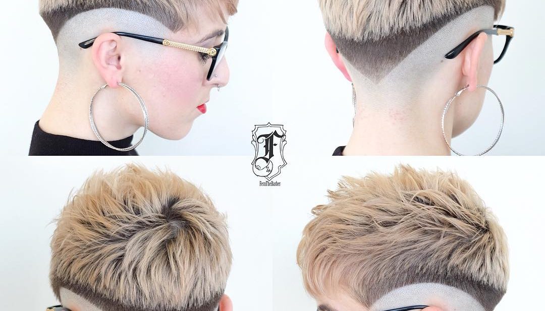 Eccentric Two Toned Fade Cut Pixie with Blunt Lines Short Hairstyle