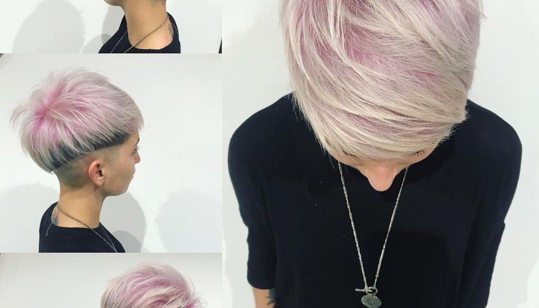 Eccentric Zero Fade Undercut with Pink Top Fringe and Blonde Highlights Short Hairstyle