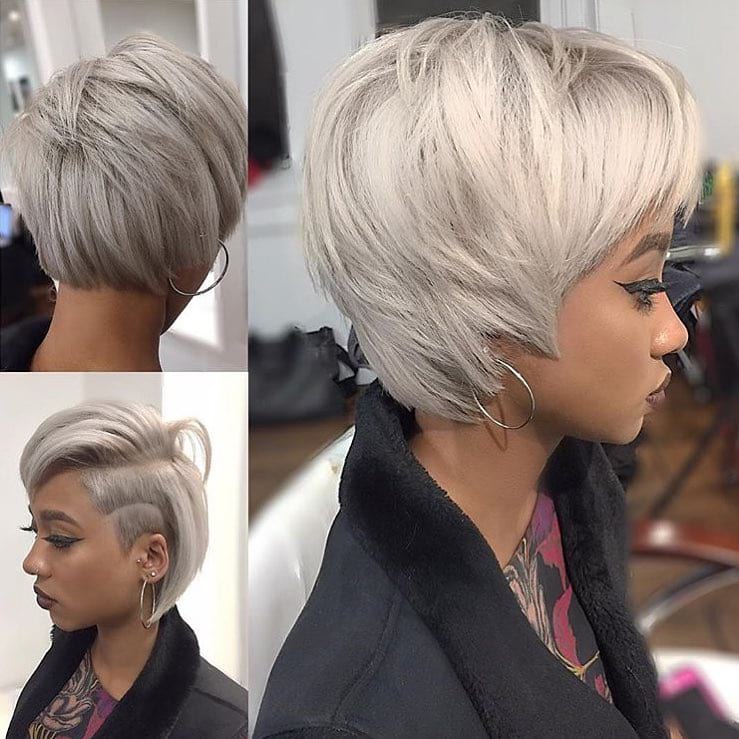 Eccentric and Chic Shaggy Platinum Undercut Bob with Shaved Side Art Short Hairstyle