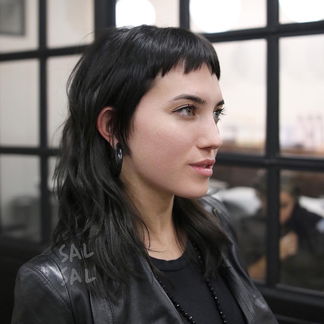 Edgy Modern Textured Mullet With Choppy Micro Bangs And Black Color Edgy Modern Textured Mullet With Choppy Micro Bangs And Black Color